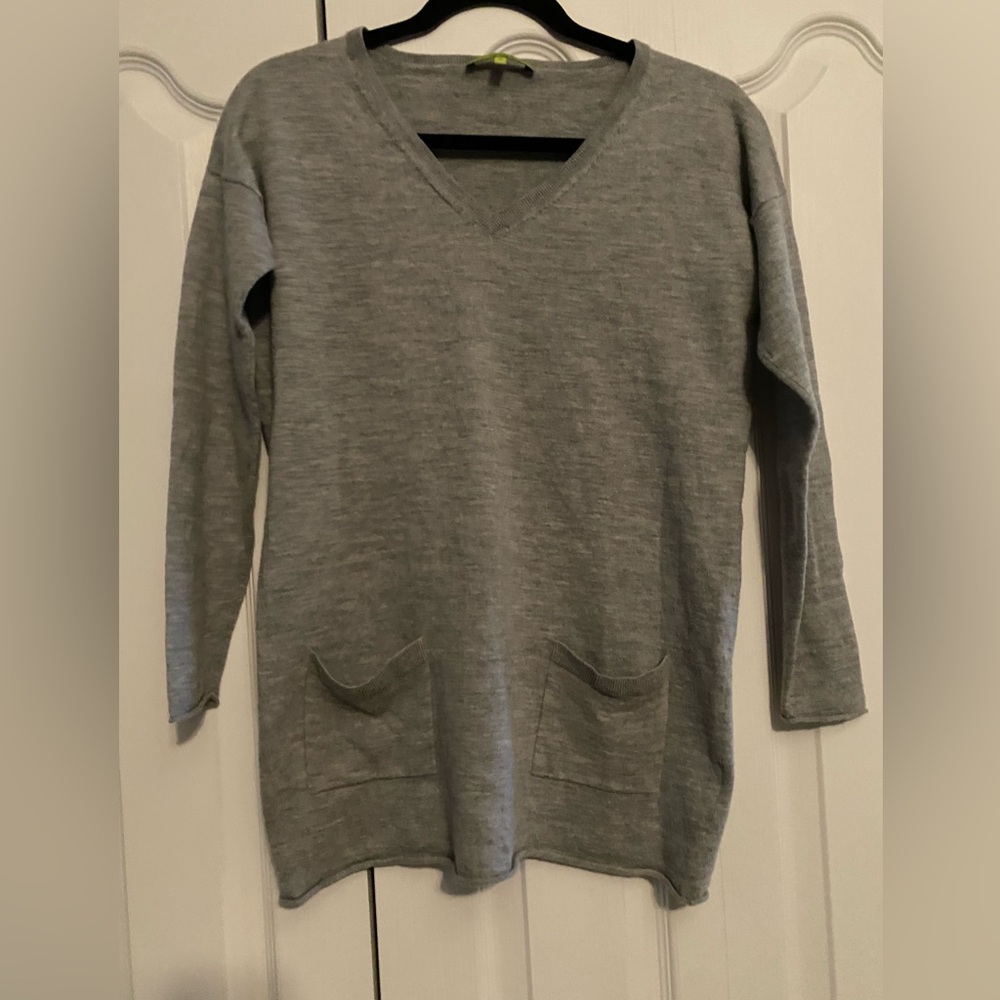Gray V-Neck Pocket Sweater